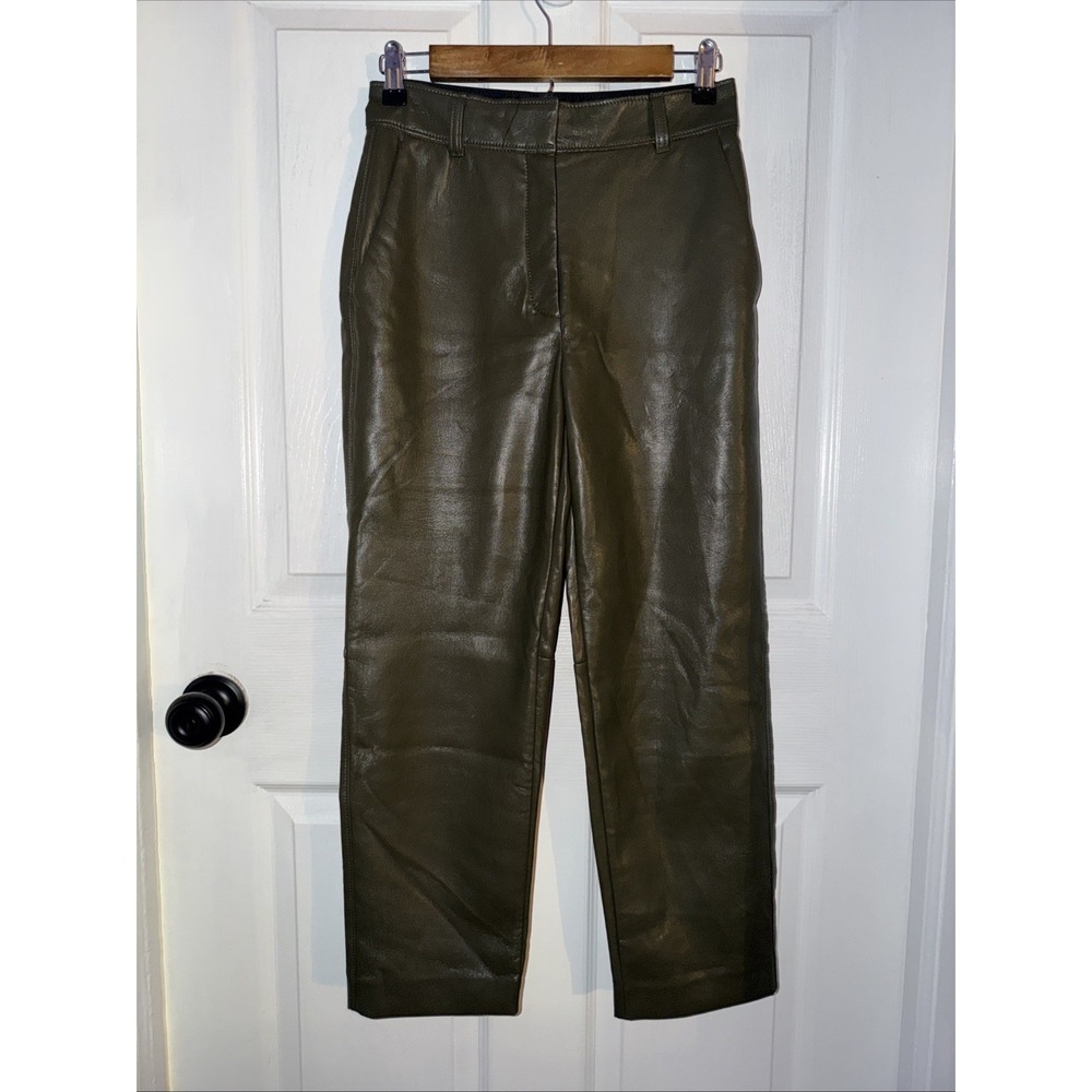 Aritzia Babaton Green Vegan Leather Command Cropped Pant Straight Pants Size 4